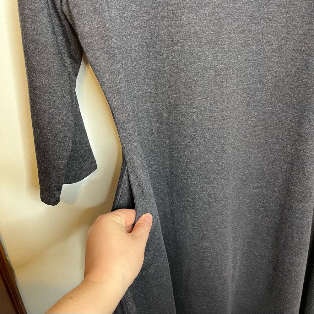 Zenana Premium Gray Dress Medium Pockets Round Neck A Line 3/4 Sleeves EUC - Picture 7 of 11